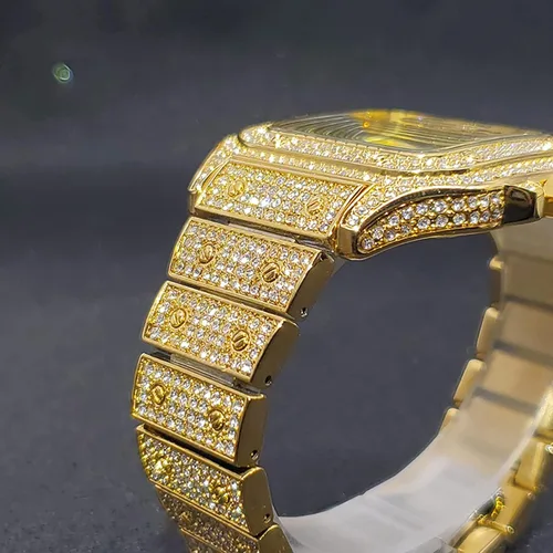 Vista 5 de PLADEN Mens Diamond Watch Bling Iced Out Watch Fashion Crystal Big Face Watch Quartz Gold Silver Hip Hop for Men Watch