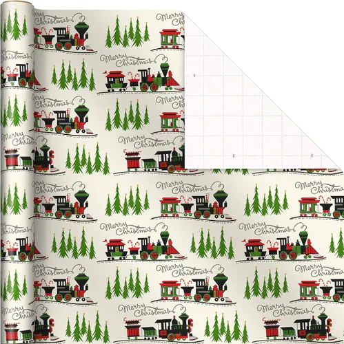 Vista 5 de Hallmark - Papel de regalo de Navidad negro con líneas de corte en el reverso (3 rollos: 11.2 m2) Papá Noel retro, cuadros de búfalo blanco y negro