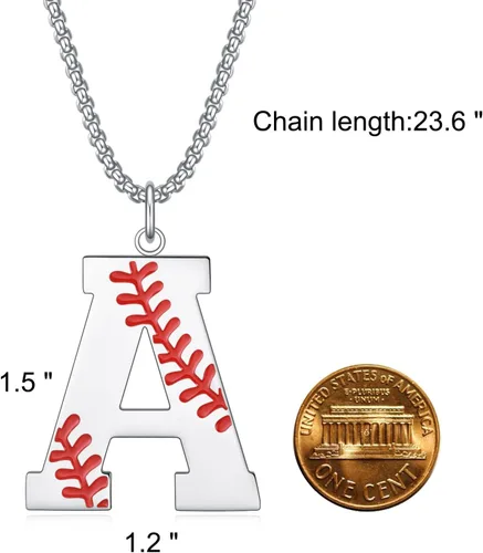 Vista 2 de VEEHOO Collar de béisbol para hombres y niños, letra inicial de la A a la Z, joyería de béisbol con colgante de joyería de béisbol para niños