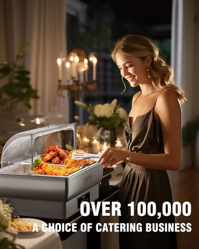Vista 5 de PYY Plato Calentador Eléctrico, Juego de Chafing Dish de Tapa Enrollable para Buffet, Juego de Servidor Calentador Chafer para Catering, Buffets