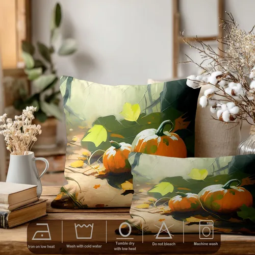 Vista 149 de Batmerry Autumn Pumpkin Templeton Throw Pillow Covers, Green Leaves Paths Forests Decorative Pillow Covers Digital Printing Blended for Couch Sofa