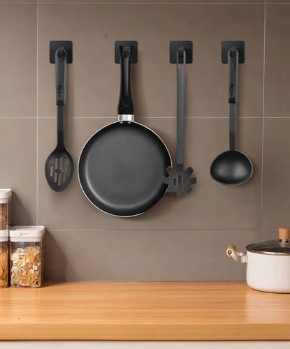 Vista 4 de xdgeLoad Ganchos para toallas de baño, 4 unidades, ganchos de pared resistentes para baños, abrigos, batas, cocina, ganchos autoadhesivos sin Negro