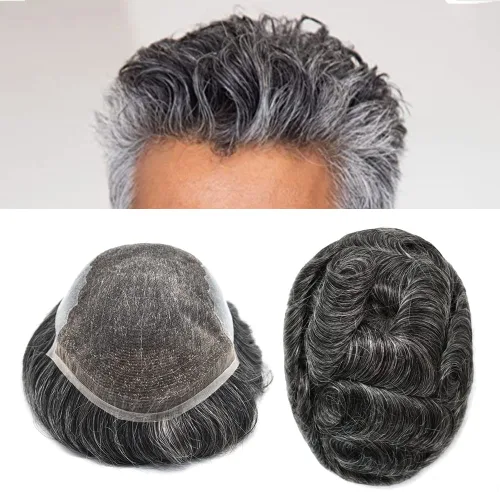 Vista 12 de Mens Toupee Human Hair Replacement System Swiss Lace Toupee For Men Hair Piece Protesis Capilar Mens Hairpiece 5X7#1 Jet Black 120% Density