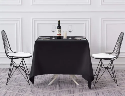 Vista 6 de Surmente Mantel cuadrado para mesas cuadradas o redondas, 100% poliéster, 52 x 52 pulgadas, mantel para bodas, banquetes o restaurantes (negro)