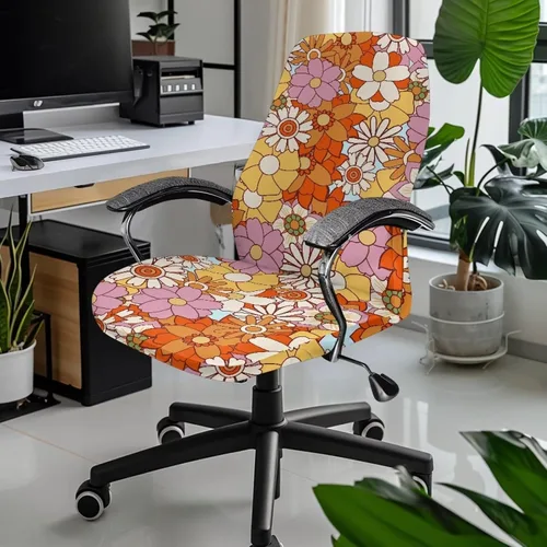 Vista 2 de Xoenoiee Fundas para silla de oficina con estampado de flores hippie y 80S, fundas elásticas para silla de computadora, fundas universales