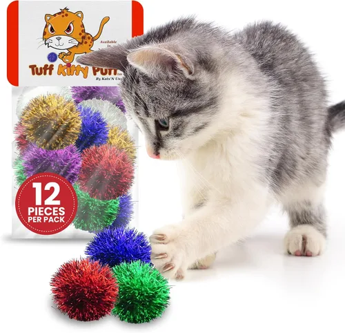 Vista 10 de Tuff Kitty Puff Juguete para gatos con mini bola brillante de 1 pulgada, paquete de 6 unidades, multicolor