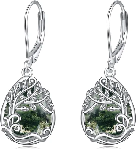 Vista 90 de Aretes colgantes con forma de lágrima de filigrana de piedra lunar de plata de ley 925 con cierre de palanca para mujer, regalos de joyería