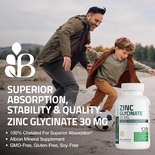 Vista 3 de Bronson Glicinato de zinc 30 mg quelatado absorción superior 100% fórmula quelatada sin OMG, 240 cápsulas vegetarianas