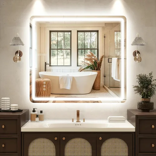 Vista 11 de Espejo de baño LED de 20 pulgadas de largo x 28 pulgadas de ancho con luces, antiniebla e iluminación tricolor, espejo de afeitado montado