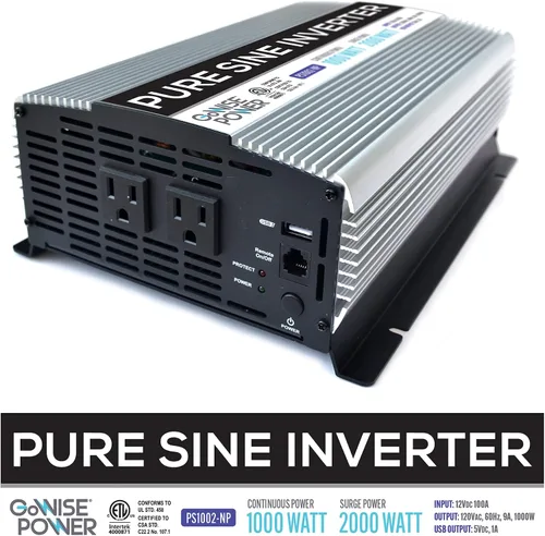 Vista 7 de GoWISE Power - Inversor de onda sinusoidal pura de 1000 W, 12 V CC a 120 V CA con 2 salidas de CA + 1 puerto USB de 5 V, 2 cables de batería e