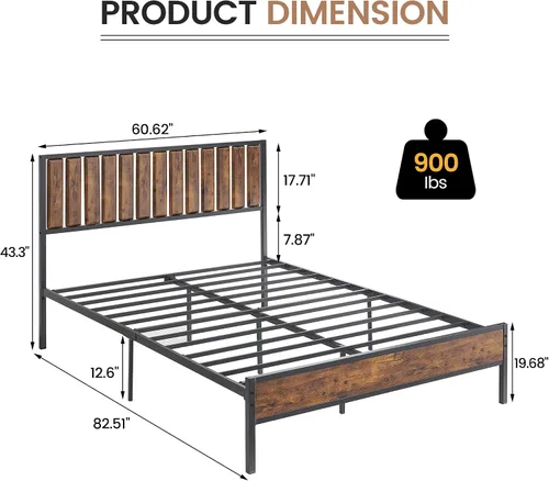 Vista 2 de IDEALHOUSE Base de cama Queen con cabecera de madera, marco de cama de metal con plataforma Queen con 14 listones de acero resistente, más