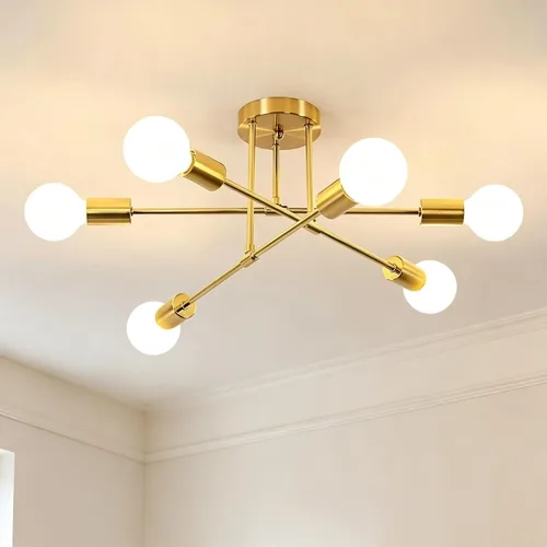 Vista 2 de Lámpara de techo moderna Sputnik con 6 luces Dorado mate