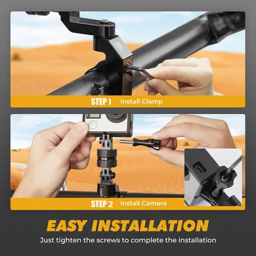 Vista 4 de KEMIMOTO Soporte de cámara UTV ATV multiajustable compatible con RZR Roll Bar Mount 1.65"-2" Soporte de jaula de rollo de aluminio 360 acción