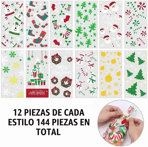 Vista 5 de CCINEE Bolsas de celofán de Navidad, bolsas de golosinas surtidas de Navidad con lazos torcidos, bolsas de galletas de caramelo para suministros