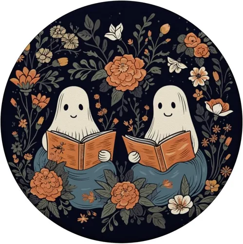 Vista 3 de Libro de lectura fantasma, retro, floral, espeluznante, ratón, libro, lindo, PopSockets, PopGrip estándar