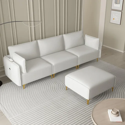 Vista 4 de Sofá modular convertible para sala de estar, moderno sofá en forma de L con otomana, sofás modulares de tela de 4 asientos con USB y bolsa