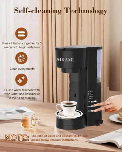 Vista 4 de Cafetera de una sola porción 4 en 1 con espumador de leche y molinillo de café, cafetera para taza K y café molido, con depósito de agua extraíble