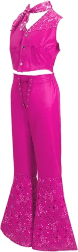 Vista 2 de SLDFMV 4 Pcs Margot Robbie Western Pink Cowgirl Outfit Costumes for WomenGirls Disco Hippie Costume for Halloween Cosplay