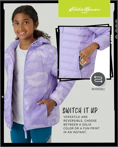 Vista 4 de Eddie Bauer CirrusLite - Chaqueta de plumón resistente a la intemperie para niñas, acolchado con aislamiento acolchado de burbujas (3-20)