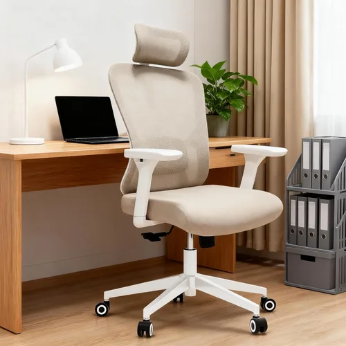 Vista 10 de Silla de oficina ergonómica, silla de escritorio de malla con reposacabezas ajustable y reposabrazos 2D, sillas de computadora con soporte lumbar