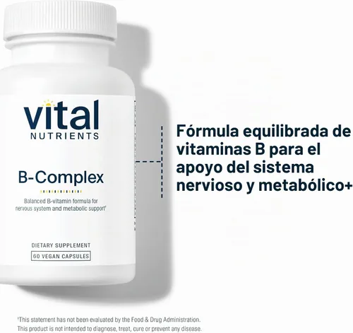 Vista 3 de Vital Nutrients Vitamina B Complejo, Vitaminas B Metiladas, 60 Cápsulas