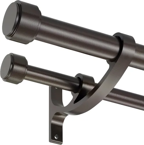 Vista 9 de Barras de cortina dobles con soportes de aluminio y remates, barras de cortina de bronce antiguo para ventanas de 36 a 72 pulgadas, 1 pulgada