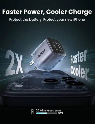 Vista 2 de UGREEN Cargador USB 45W C para iPhone 17, Bloque de Carga de Pared GaN PPS Plegable de 2 Puertos Nexode Soporta Carga Súper Rápida Samsung 2.0