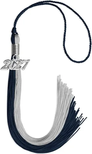 Vista 119 de Endea Graduation Borla de doble color con gota de fecha plateada (negro/oro antiguo, 2025)