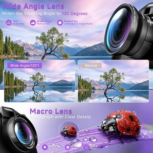 Vista 4 de Cámara digital 6K para fotografía con enfoque automático, cámara de videoblogs WiFi de 64 megapíxeles para YouTube con pantalla giratoria de 3
