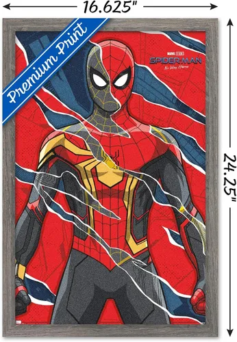 Vista 3 de Trends International Marvel Spider-Man: No Way Home - Póster de pared triturado, 22.4 pulgadas de largo x 14.7 pulgadas, versión enmarcada en madera