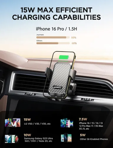 Vista 2 de Cargador inalámbrico para automóvil, carga rápida de 15 W, cargador de automóvil con sujeción automática para teléfono celular, soporte