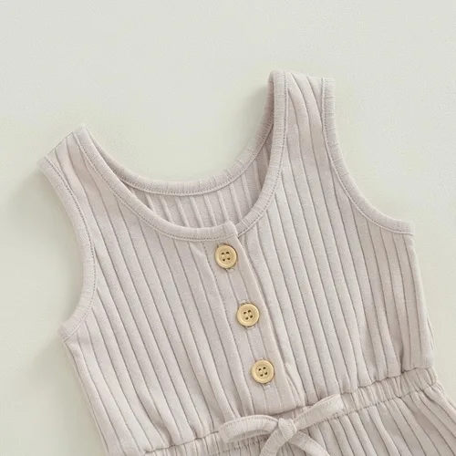 Vista 54 de Traje de verano para niña pequeña, de manga corta, acanalado, overol liso, pantalones cortos, ropa para recién nacidos