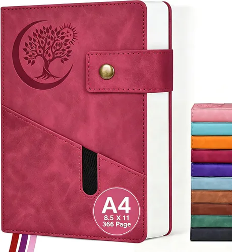 Vista 20 de PAIBAS Cuaderno de diario con líneas gruesas de 365 páginas para hombres y mujeres, diarios grandes de cuero A4 para escribir, cuadernos de tapa