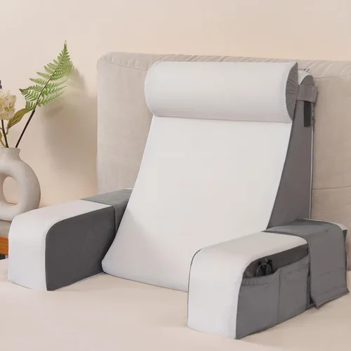 Vista 13 de Vekkia Almohada de lectura de 21 pulgadas para sentarse en la cama, almohada ergonómica de cuña trasera de 60° con espuma de múltiple densidad