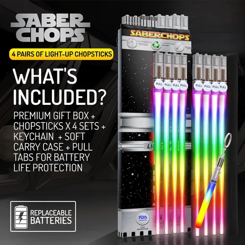 Vista 2 de Lightsable - Palillos de sable de sable de luz LED con luz brillante, palillos de sable de sushi, reutilizables, divertidos, Geeky Starwars, juego