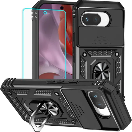 Vista 10 de HNHYGETE Funda para Pixel 6a con protector de pantalla HD, soporte giratorio de grado militar de 360° (resistente) a prueba de golpes para Google