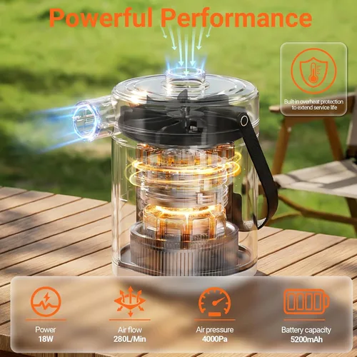 Vista 2 de Preciva Electric Air Pump for Inflatables - 18W Portable Air Pump with 3 Nozzles - 4kPa Inflator/Deflator Pumps - fit for Outdoor Camping, Air