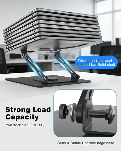 Vista 7 de Soporte giratorio para laptop de 360° para escritorio Ergonómico, altura ajustable, ahueca hacia fuera la estructura estable de la disipación