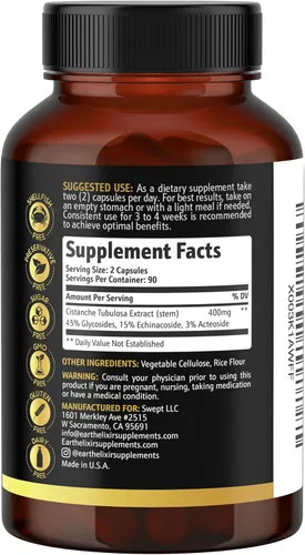 Vista 7 de Earth Elixir Suplemento Cistanche para hombres y mujeres – Potentes cápsulas de extracto de Cistanche Tubulosa para soporte diario de vitalidad