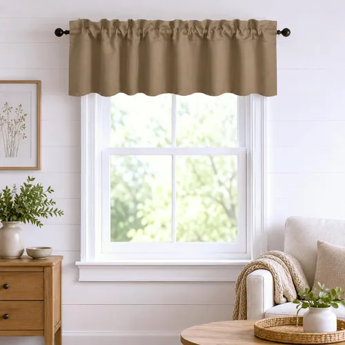 Vista 58 de Aquazolax Half Window Curtains 24 Inch Length, 28" Wide Rod Pocket Small Window Treatment for Kitchen, Bathroom, Camper, Beige, 2 Panels Set