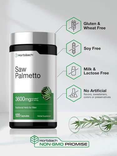 Vista 9 de Horbäach Extracto de Saw Palmetto 120 Cápsulas de Saw Palmetto Berries Fórmula sin OMG y sin gluten