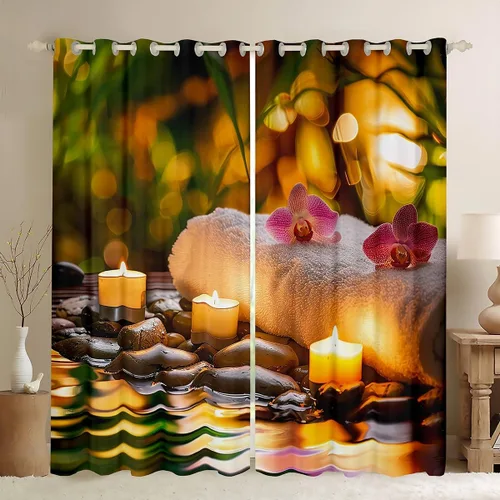 Vista 8 de Cortinas con piedras zen, cortinas de bambú para ventana de velas para niños, niñas, adolescentes, cortinas de tratamiento de ventanas de spa