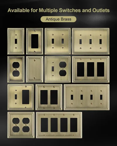 Vista 7 de Paquete de 2 Placas de Cubierta Combinadas para Interruptor de Palanca/Dúplex, Placa de Cubierta de Enchufe de Pared de Metal de Latón Antiguo
