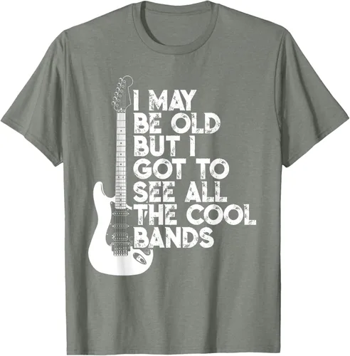 Vista 66 de Camiseta con texto en inglés "I May Be Old But I Got to See All The Cool Bands" Negro
