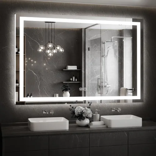 Vista 12 de Espejo de tocador LED de 24 x 36 para baño, espejo LED frontal y retroiluminado para baño con 3 luces de color, espejo de tocador de pared