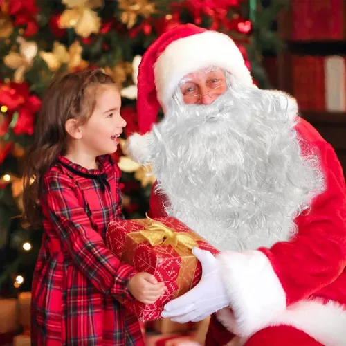 Vista 2 de WINOMO Conjunto de peluca y barba de Papá Noel, peluca de Navidad, disfraz blanco