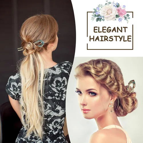 Vista 6 de Waydress 5 horquillas de pelo vintage para moños, pinzas de metal para moños, palillos de cristal con diamantes de imitación de doble punta, pasador