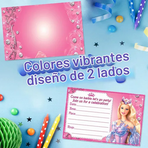 Vista 5 de Juego de 20 tarjetas y sobres de invitación de feliz cumpleaños con temática rosa de muñeca de moda, ligeros (8.47 oz), estilo postal invitaciones