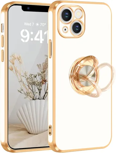 Vista 15 de Fingic - Funda para iPhone 13, soporte giratorio de 360°, soporte magnético Shiny Plating Gold Edge Slim Soft TPU Shockproof Protective Phone Case