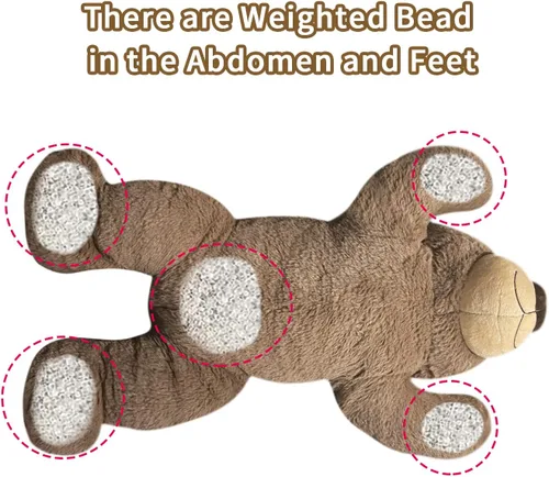 Vista 2 de Fiosnow Animales de Peluche con Peso para Adultos Oso Marrón 3.5 libras 24 pulgadas Animales de Felpa con Peso para Niños Almohada Decorativa